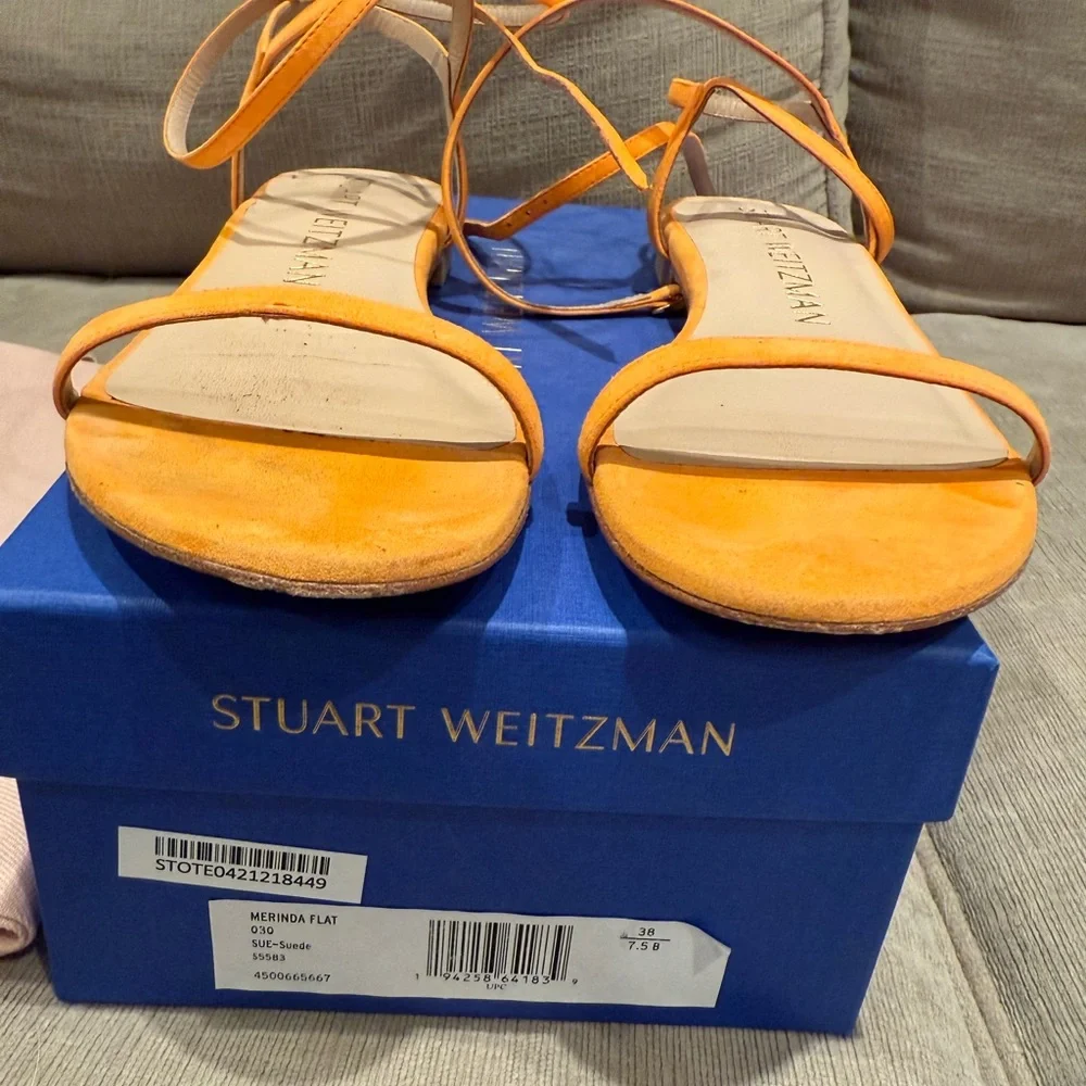 Stuart Weitzman Merinda Suede Sandals with Ankle Wrap - Picture 8 of 9